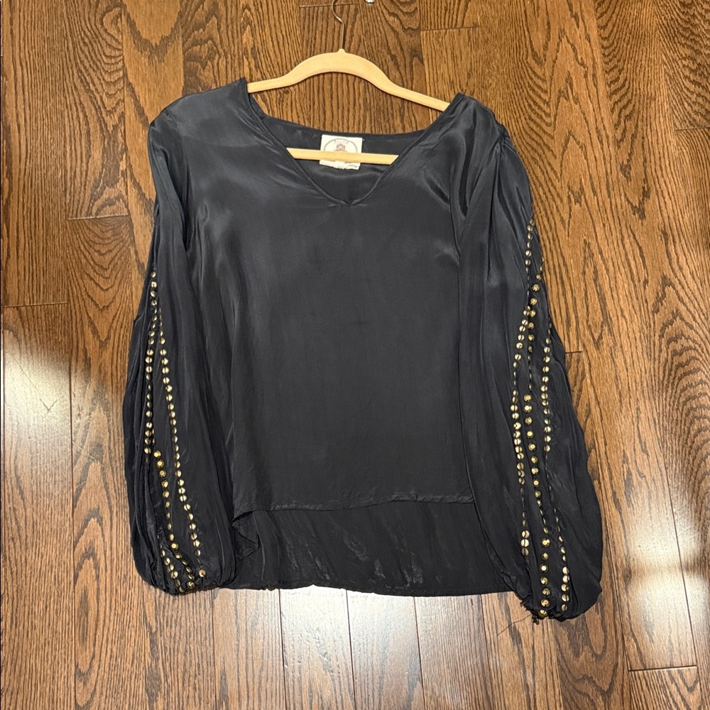 Chic Black Blouse with Gold Detailing
